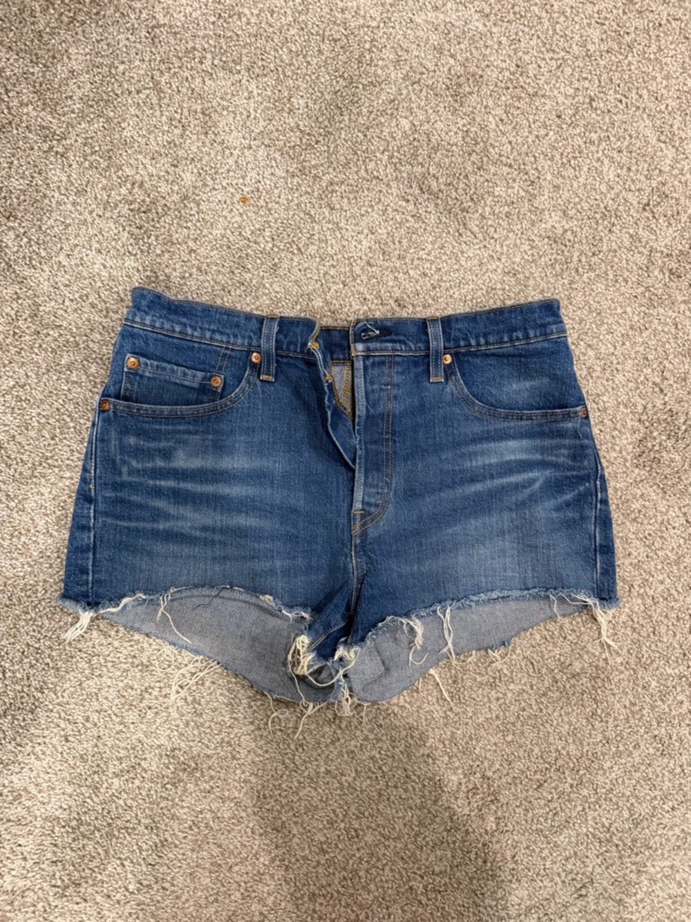 Levi's Dark Blue Distressed Denim Cutoff Shorts